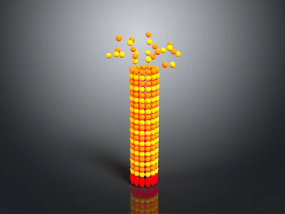 3D Stacked Spheres Structure With Yellow Red Balls And Upward Burst Effect 3d model