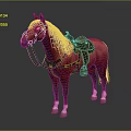 Realistic Brown Horse With Saddle And Bridle Standing On Dark Background