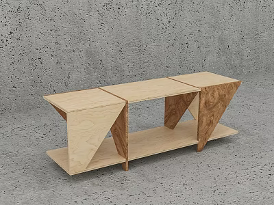 Modern Wooden Decorative Cabinet With Geometric Supports And Open Storage Shelves 3d model
