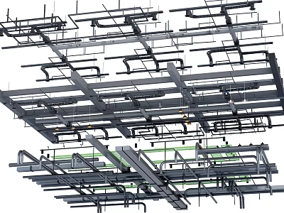Modern Ceiling Structure With Metal Framework Grid And Support Beams Design 3d model