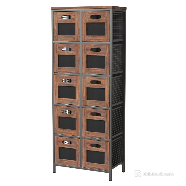 Modern Wooden Decorative Cabinet With Multiple Compartments And Black Panels 3d model 