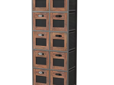 Modern Wooden Decorative Cabinet With Multiple Compartments And Black Panels 3d model