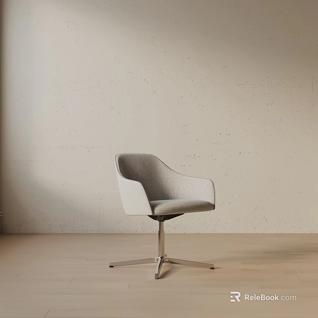 Modern Light Gray Office Chair with Armrests Five Star Metal Base on Wooden Floor 3d model 