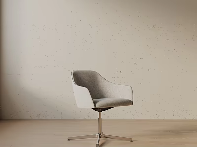 Modern Light Gray Office Chair with Armrests Five Star Metal Base on Wooden Floor 3d model
