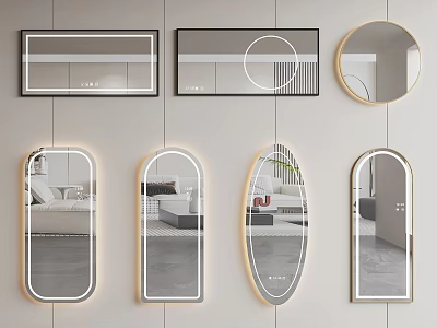 Modern Wall Mounted Mirrors With Round Oval Rectangular Shapes And Contemporary Design 3d model