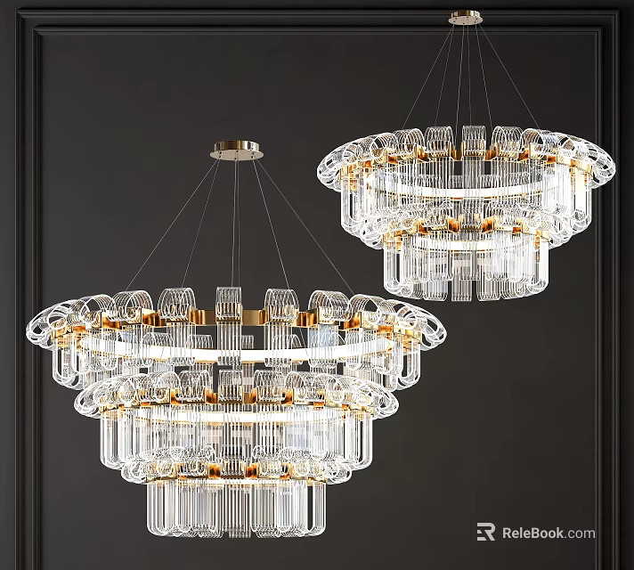 Modern Clear Crystal Chandelier With Golden Accents And Layered Hanging Design 3d model 