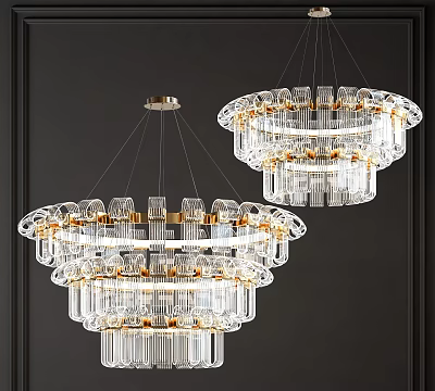 Modern Clear Crystal Chandelier With Golden Accents And Layered Hanging Design 3d model