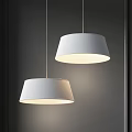 Two Modern White Dome Shaped Pendant Lights Illuminated On Dark Background 3d model