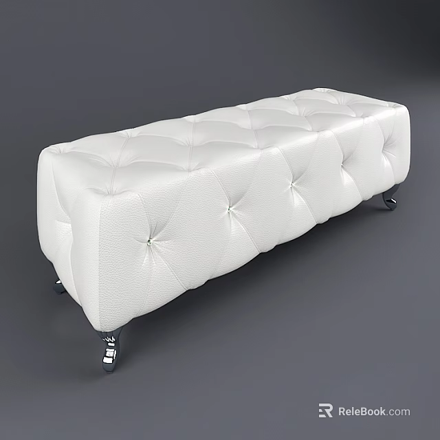 White Leather Tufted Sofa Bench With Caster Wheels For Living Space 3d model