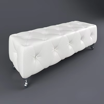 White Leather Tufted Sofa Bench With Caster Wheels For Living Space 3d model