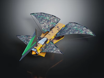 Camouflage Winged Flying Drone With Yellow Body And Aerodynamic Structure 3d model