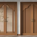 Elegant Wooden Double Doors With Glass Panels And Vertical Slats Interior Design