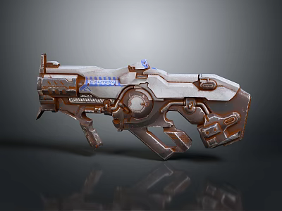 Futuristic Sci-Fi Weapon Featuring Metallic Structure Mechanical Parts And Blue Accents 3d model