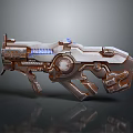 Futuristic Sci-Fi Weapon Featuring Metallic Structure Mechanical Parts And Blue Accents