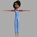 Cartoon Woman In Blue Overalls And Red Plaid Shirt With Arms Outstretched On Gray Background