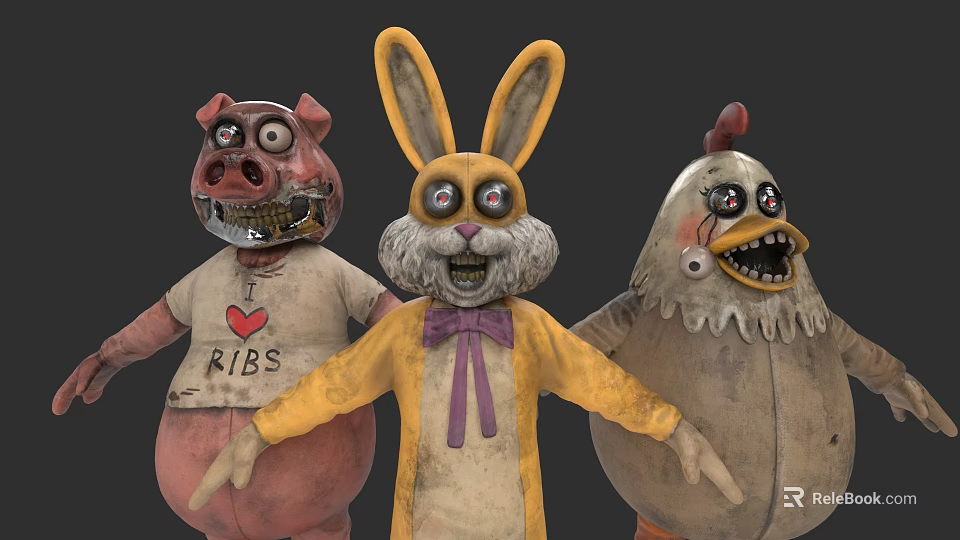 Electric Toys Pig Rabbit Chicken Cartoon Style Fun Characters With Unique Design 3d model 