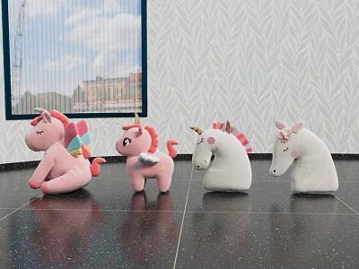 Cute Pink Winged Unicorn And White Plush Toys Various Designs Indoor 3d model