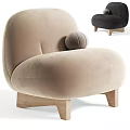 Modern Single Sofa With Curved Design Cozy Fabric Wooden Legs And Small Round Pillow