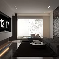 Modern Dark Tone Living Room Interior With Built In Large TV And Luxury Cozy Furniture