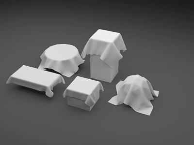 White Textile Covered Objects In Various Shapes Including Round Square And Rectangular 3d model