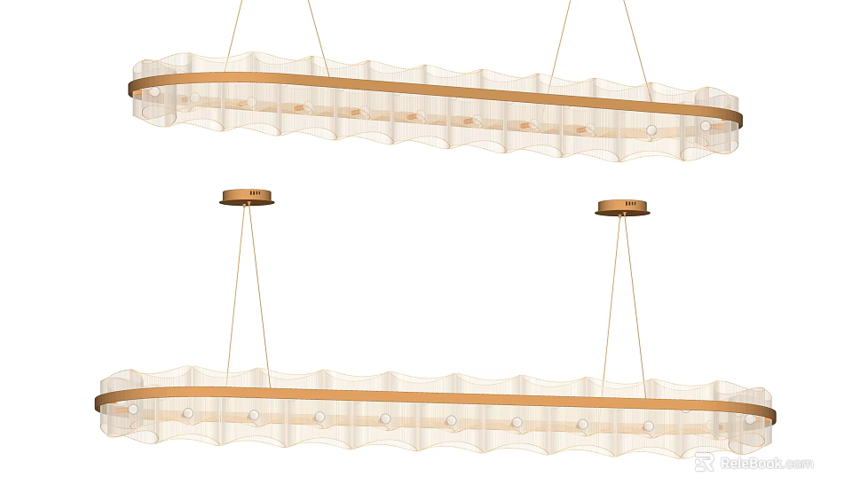 Long Modern Hanging Chandelier With Brass Frame And Transparent Grid Design 3d model 