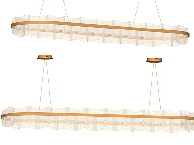 Long Modern Hanging Chandelier With Brass Frame And Transparent Grid Design 3d model
