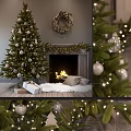 Cozy Garden Christmas Scene With Decorated Tree Wreath Ornaments Lights Gifts And Fire