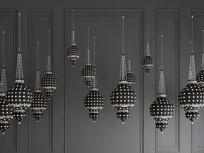 Elegant Black White Polka Dot Chandeliers Hanging in Modern Interior Space 3d model