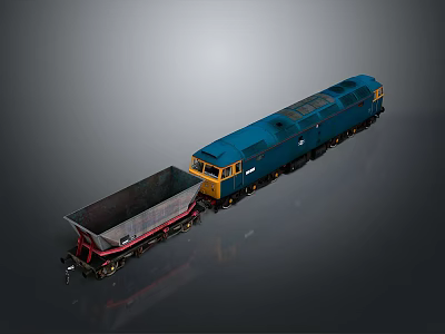 Blue Model Train Locomotive Pulling Gray Freight Car With Metal Design 3d model