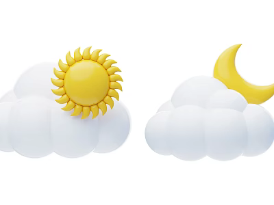 Cute Sun Moon and Clouds Themed Decorative Ornament Set for Home Decor 3d model