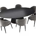 Black Oval Dining Table Set With Six Gray Chairs And Modern Design 3d model