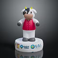 Decorative Cow Themed Furniture Figurine With Red Vest And China USA Logo Base
