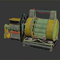 Weapon Mechanical Component With Yellow Coiled Structure Metal Base And Industrial Cables