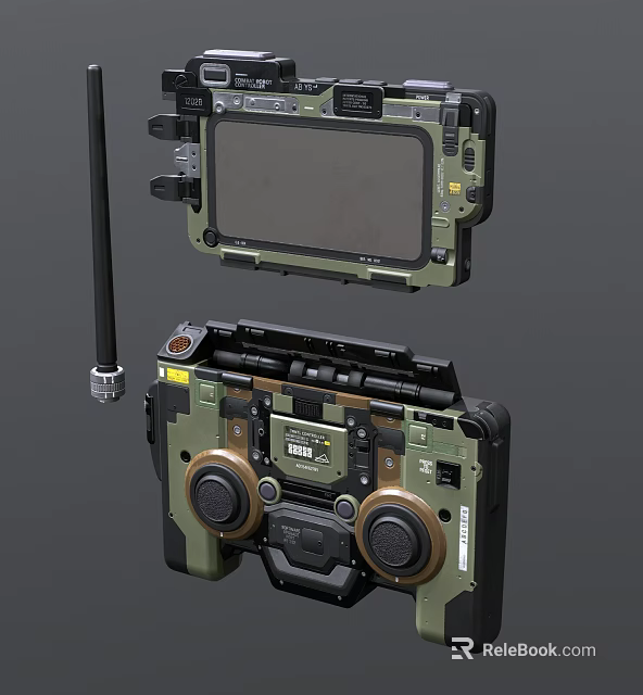 Rugged Military Handheld Device Featuring Display Screen Control Buttons And Antenna 3d model 