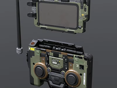 Rugged Military Handheld Device Featuring Display Screen Control Buttons And Antenna 3d model