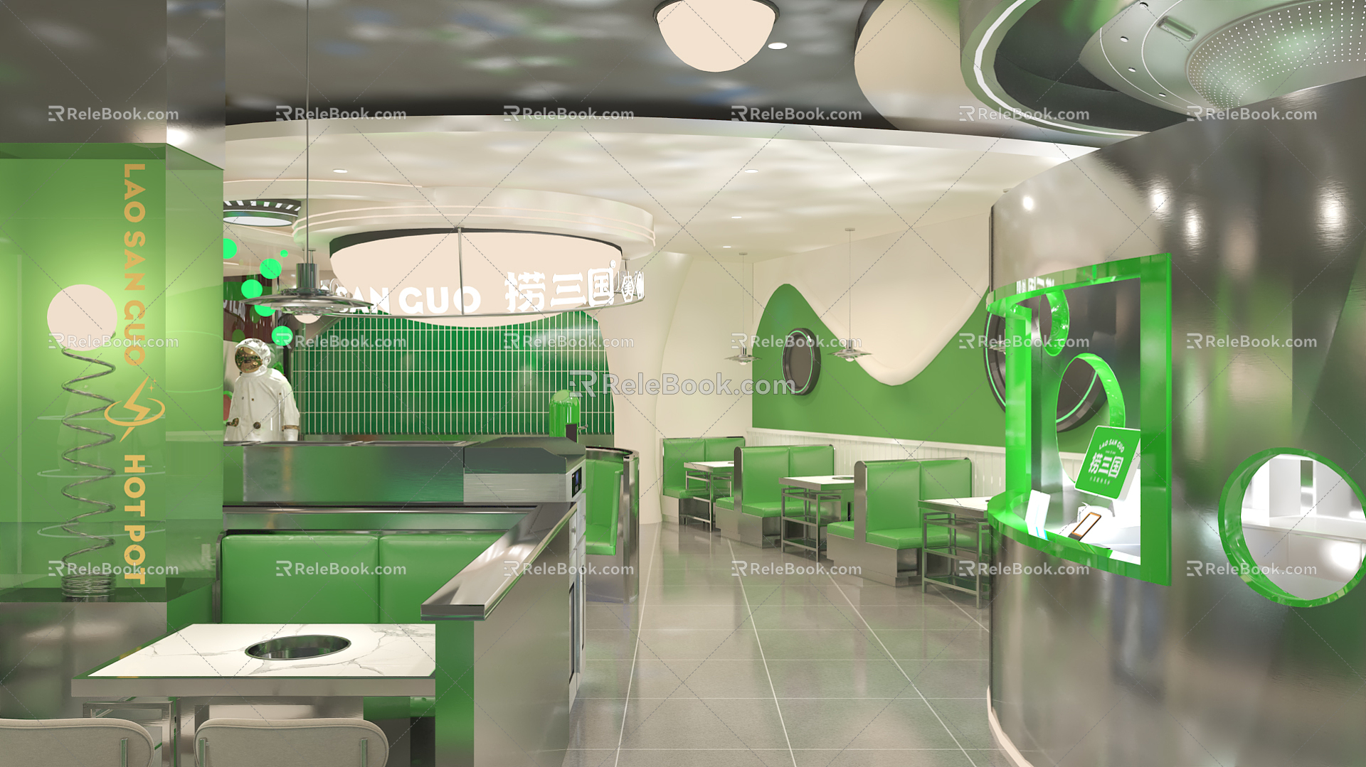 Modern Hot Pot Shop Hot Pot Shop Green 3d model