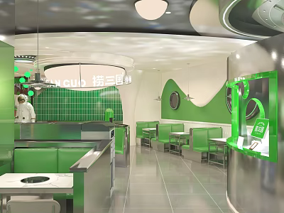 Modern Hot Pot Shop Hot Pot Shop Green 3d model