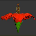 Red Hibiscus Flower With Large Petals Green Stem And Yellow Stamens