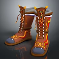 Stylish Brown Boots With Yellow Red Decorative Patterns And Durable Sole Design 3d model
