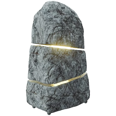 Natural Stone Wood Layered Structure With Illuminated Horizontal Lines Home Decor Design 3d model