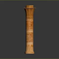 Carved Wooden Cylindrical Column With Intricate Patterns Decorative Top And Base 3d model