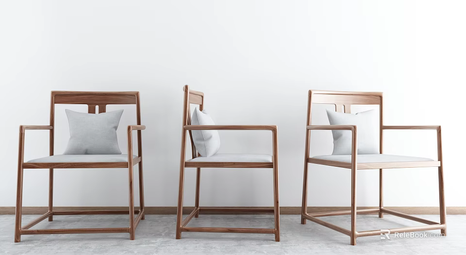 Modern Minimalist Armchairs With Wooden Frames And White Cushions In Neutral Tones 3d model 