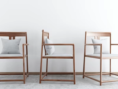 Modern Minimalist Armchairs With Wooden Frames And White Cushions In Neutral Tones 3d model