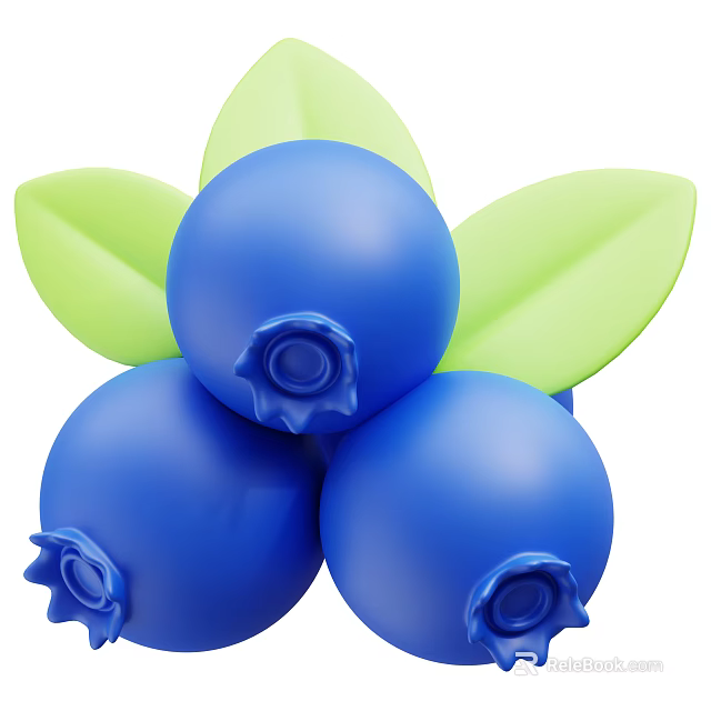 Fresh Blueberries With Green Leaves Stacked Together For Healthy Diet 3d model 