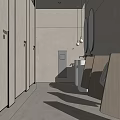 Modern Minimalist Public Toilet Interior Design With Stalls Washbasins Mirrors And Wooden Elements