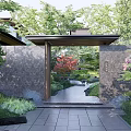 Modern Entrance Gate Design With Stone Wall Illuminated Lights And Landscaped Garden Steps