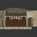 Medieval Half Timbered Building Interior With Wooden Truss Roof Large Windows And Carpets