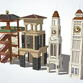 Diverse Tower Architectural Styles Featuring Clock Tower And Traditional Design Elements 3d model