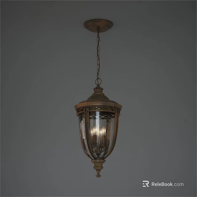 Vintage Style Chandelier With Metal Frame Glass Shade And Hanging Chain 3d model 