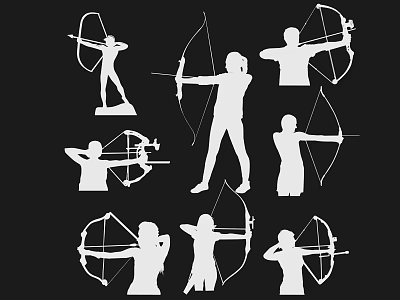 Wall Decor Featuring Silhouette Archer Figures With Bow And Arrow Designs 3d model